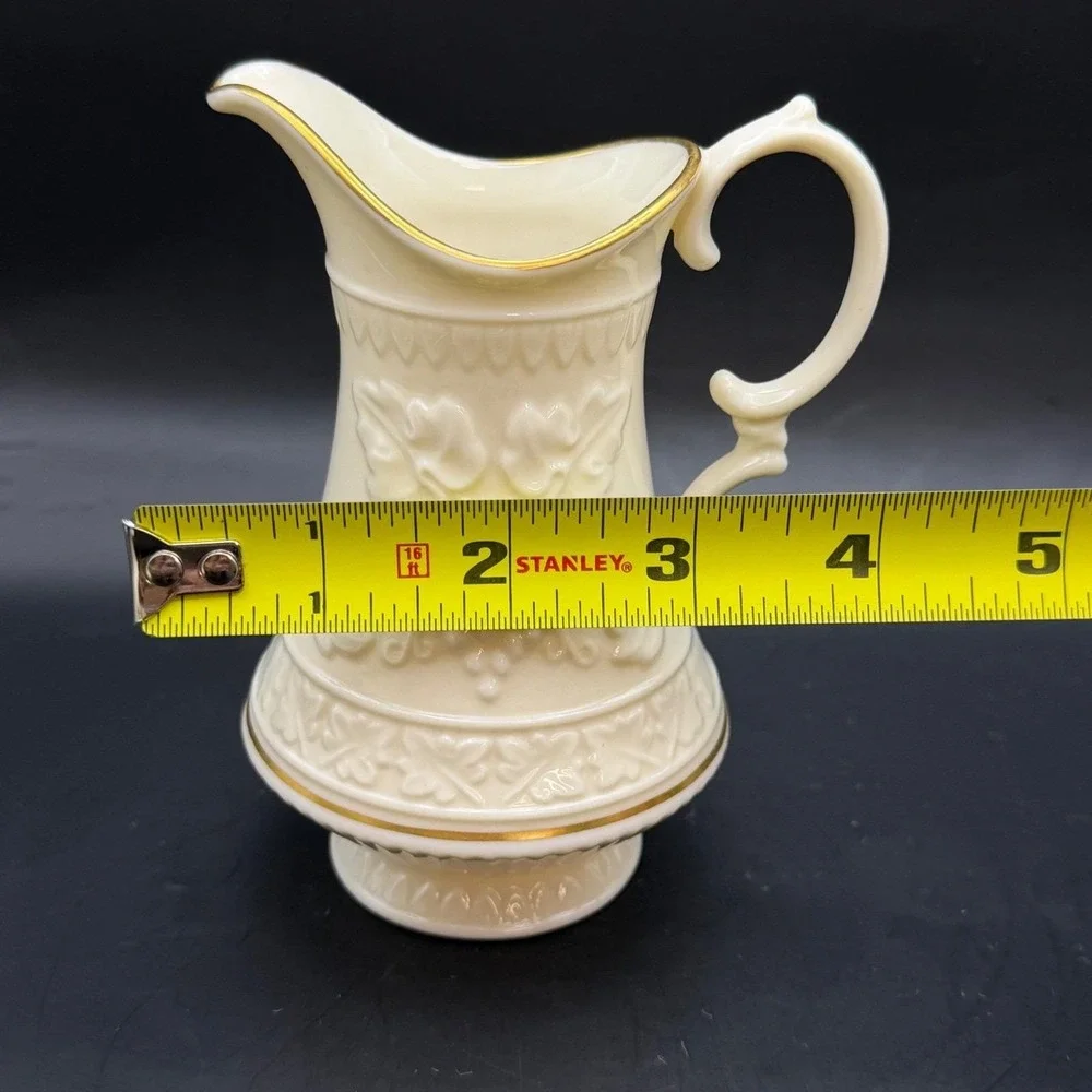 Vtg Lenox 2pc Mixed Lot Ivory Cream 24K Gold Bud Vase Grape Harvest Mini Pitcher